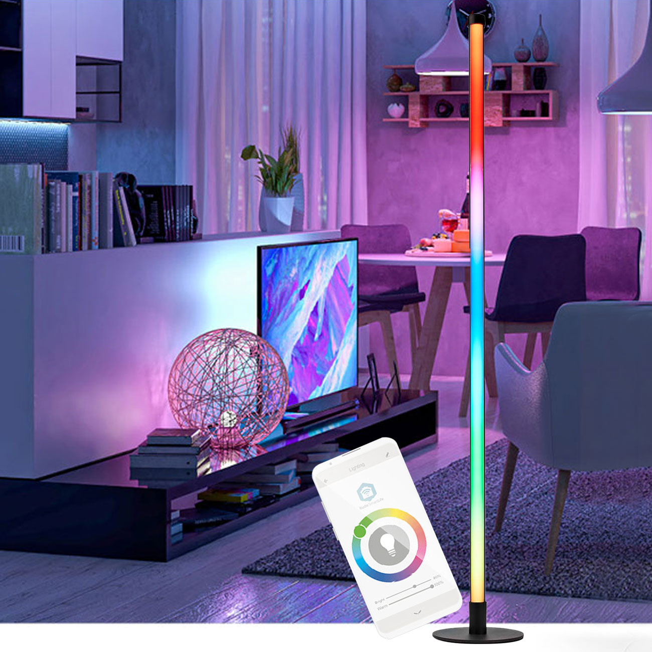 Smartes Stimmungslicht, Wi-Fi, Tube, RGBIC, 2700 - 6500 K, 10 W, 15 x 100.5 x 15 cm
