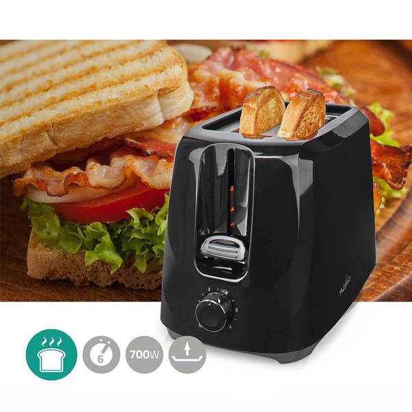 Kompakter Toaster, 2ScheibenToaster mit 6 Röstsstufen, 700 W, schwarz